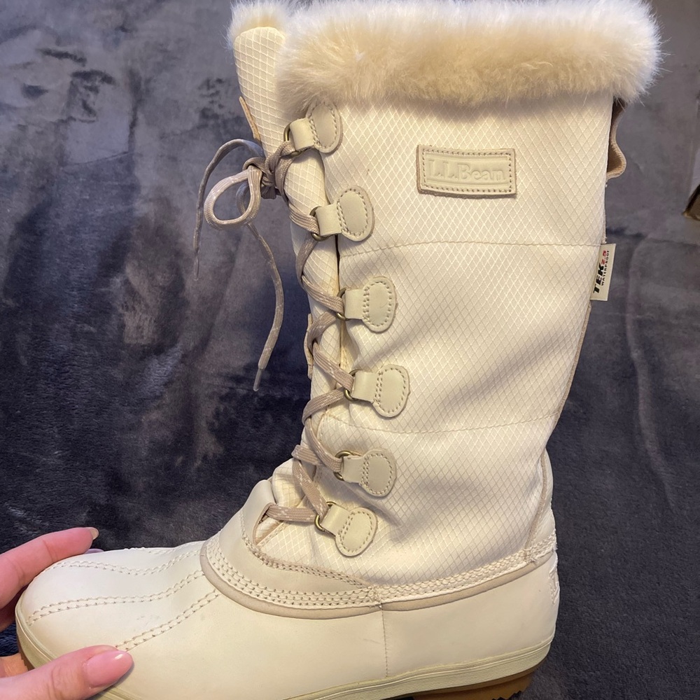 L.L. Bean Cream Winter & Rain Boots with Fur Trim